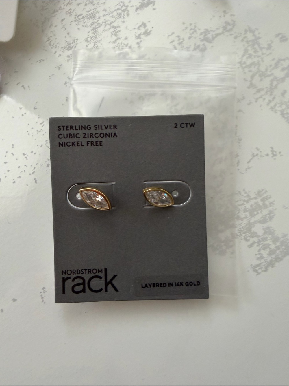 Nordstrom Rack Gold-Tone Marquise CZ Sterling Silver Stud Earrings